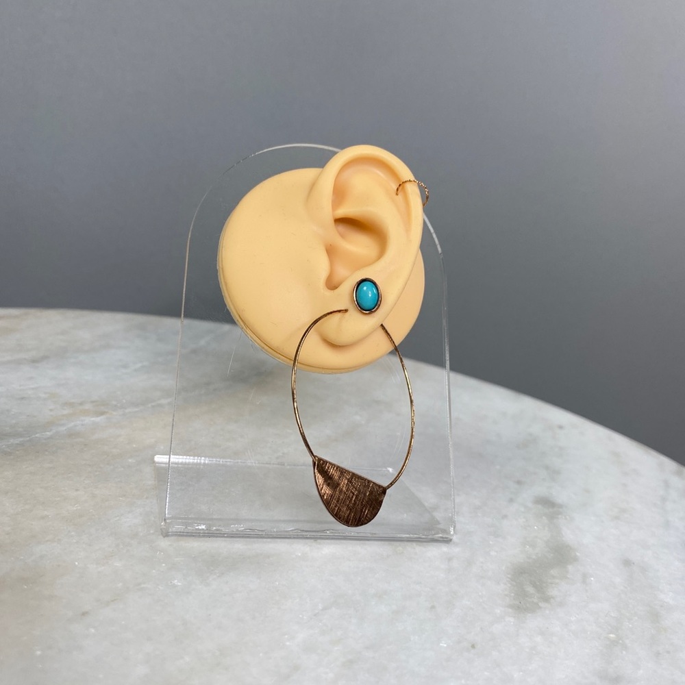 Copper Hoops, Turquoise Copper Studs, and Twisted Rose Gold Cartilage Hoop